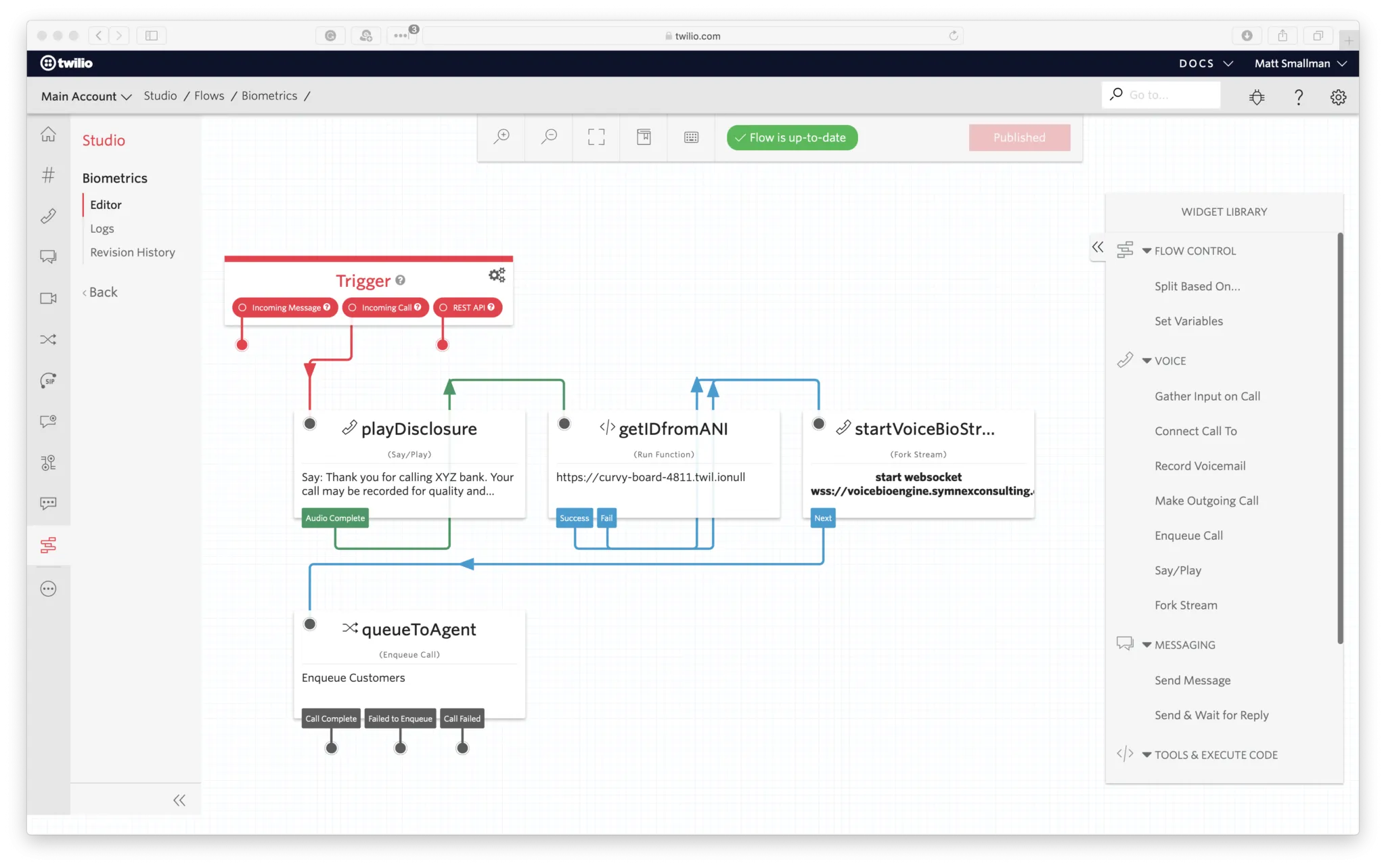 Twilio Studio for Voice Biometrics integration